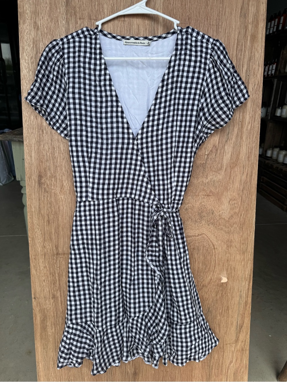 Abercrombie & Fitch Navy & White Gingham Wrap Dress
